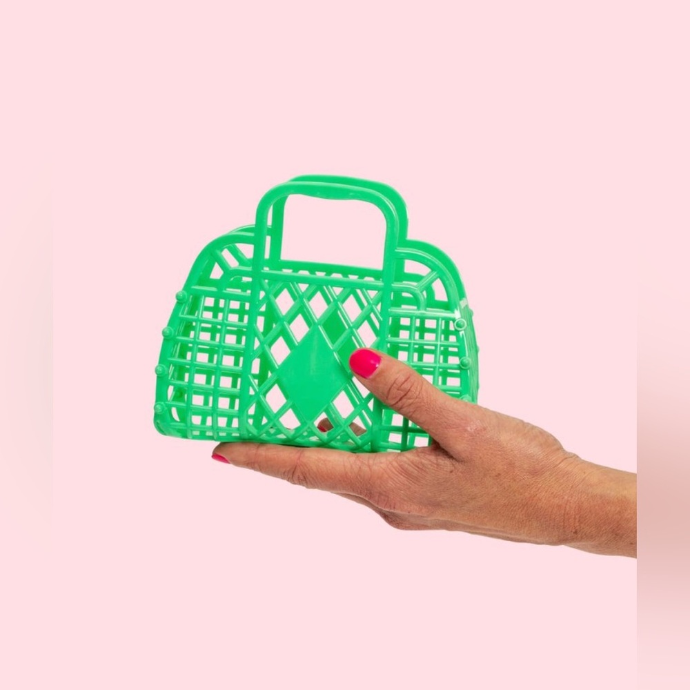 🎁 freebie ~ sun jellies mini basket - retro tote tiny handbag - mint green NWT